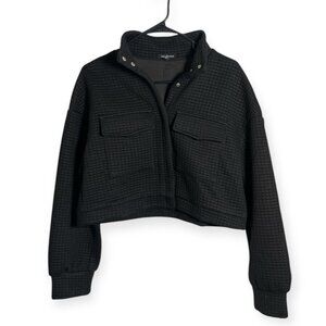 Area Stars Black Quilted Cropped Jacket Waffle Texture Snap Front Size M NWOT
